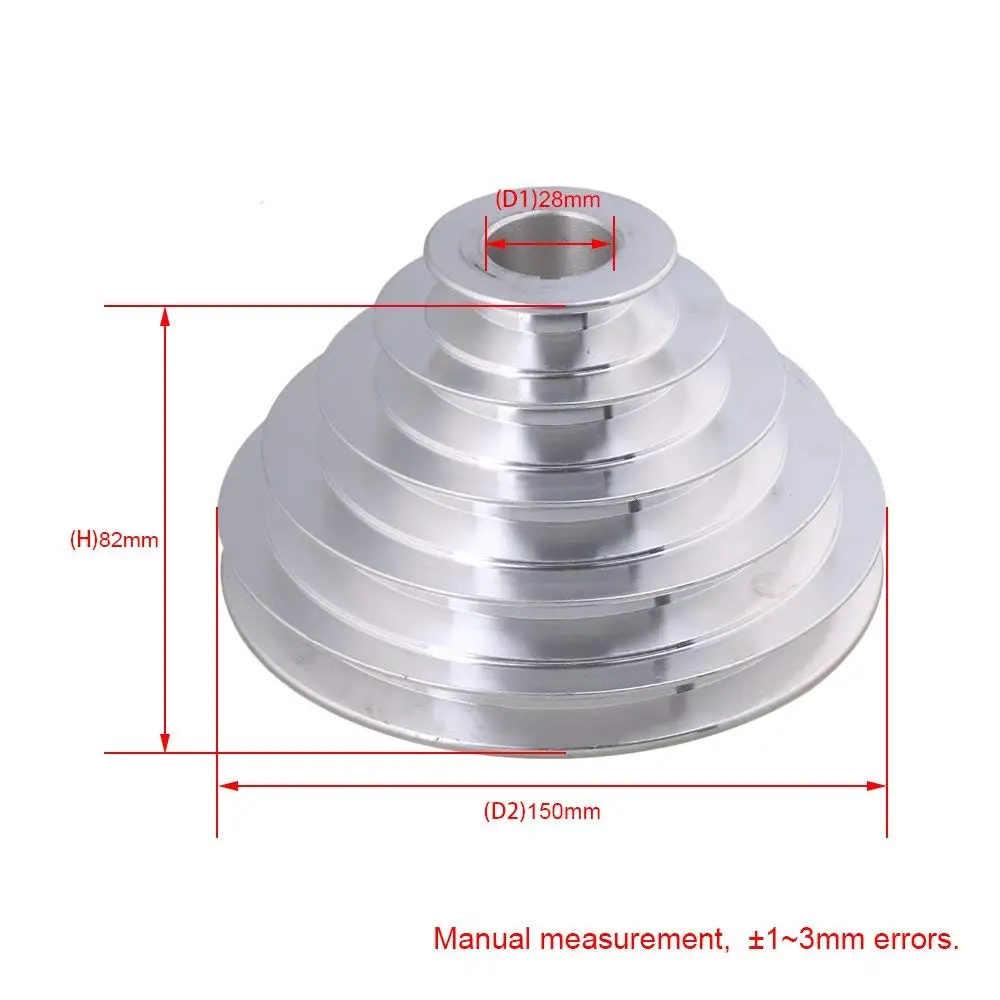 

54mm to 150mm Outter Dia 28mm Bore Width 12.7mm Aluminum 5 Step Pagoda Pulley Belt for A Type V-Belt Timing Belt