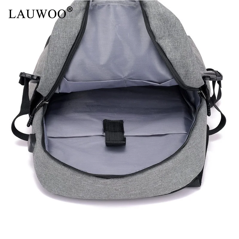 LAUWOO новый рюкзак Для мужчин s Черный моды usb зарядка Водонепроницаемый наушники