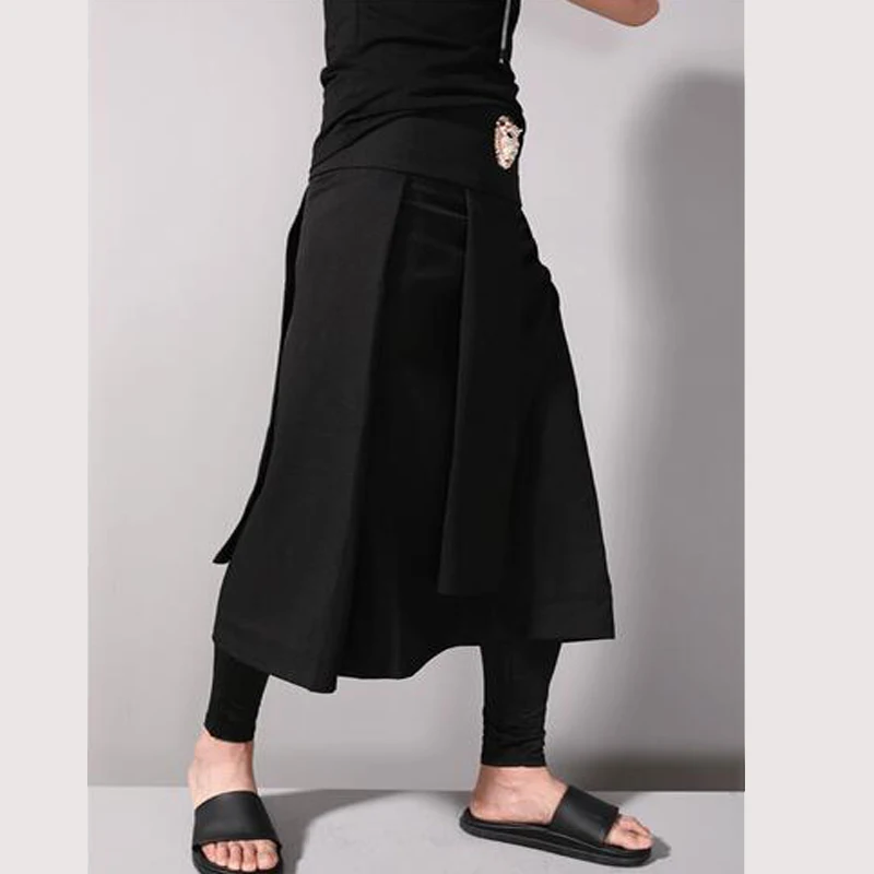 Авангард мужская повседневная юбка с регулируемой талией брюки украшение головы