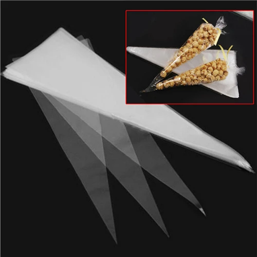 

New 100pcs 18*37cm Cone Clear Sweet Chocolate Candy Cupcake Wrapper Birthday Party Favor Gifts Display Cello Bags Decoration