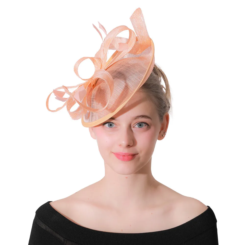 champagne Fancy Feather Women Sinamay Hat bow Kentucky Derby Fascinator Wedding Party Cocktail Occasion Headband Mom's Gift |
