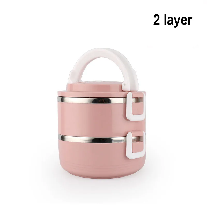 2 layer pink Нержавеющая сталь сохранение тепла Ланч-бокс 1 шт. для взрослых бизнес Bento box контейнер для еды для детей портативный для пикника школы - Цвет: 2 layer pink