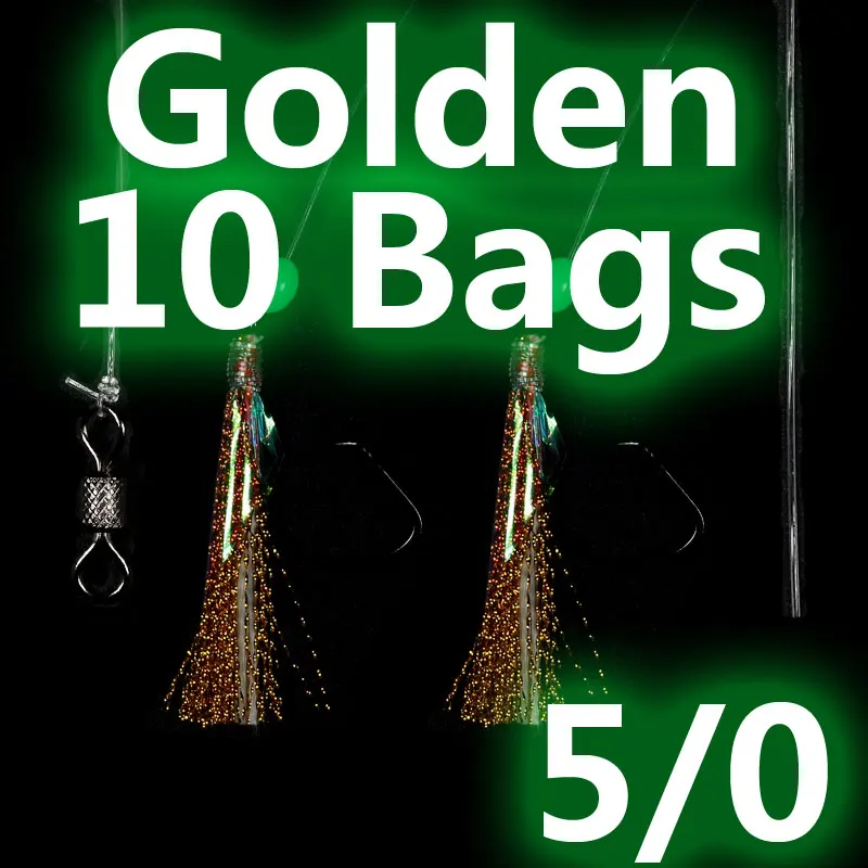 10bags Golden 10 сумок, 5/0, для морской рыбалки, Snapper, для морской форели, рыболовные снасти, светящиеся, светящиеся, Сабики, Flasher Rig - Цвет: 10bags Golden