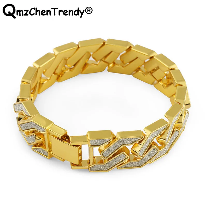 

Bling 16mm Gold Tone Hip hop Mens Curb Cuban Chain Bracelet Iced Out Paved Rhinestones For boys Punk Jewelry