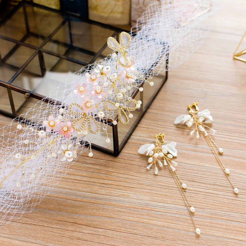 Fashion flower headband women crystal hairband pearl hair jewelry bride headpiece earring fascinator wedding accessory zijing | Украшения и