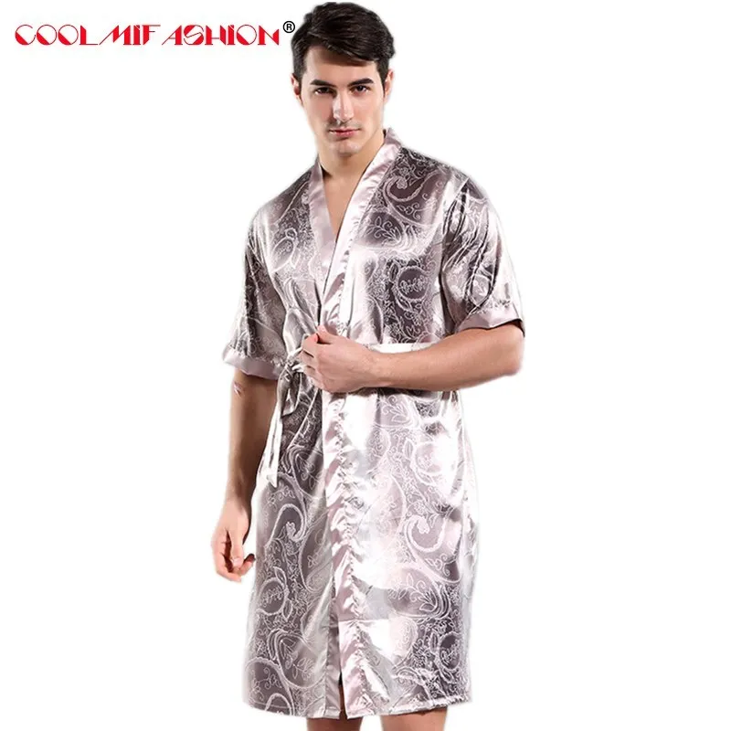 Coolmifashion Для мужчин атласные шелковые Халаты мужской ванной Халат Повседневное