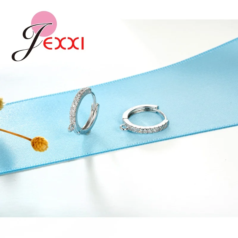 Серьги кольца из серебра 925 пробы с кристаллами 1 пара|earring findings|diy accessoriesconnector earring |