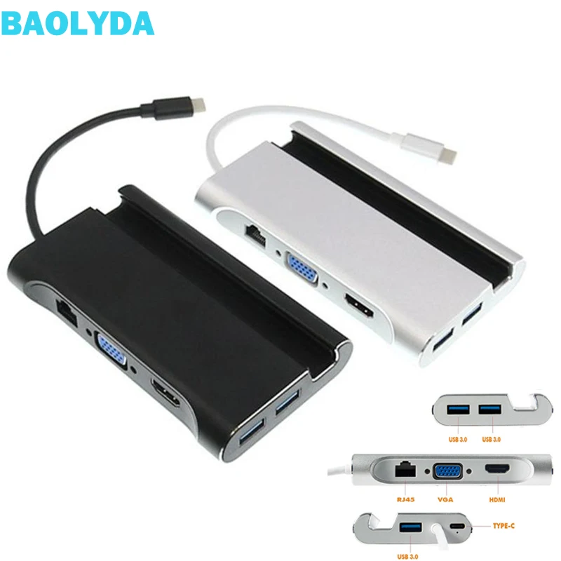 Baolyda usb type C адаптер Thunderbolt HDMI VGA Ethernet USB PD зарядка USB C к HDMI 4K адаптер для MacBook Pro huawei MateBook