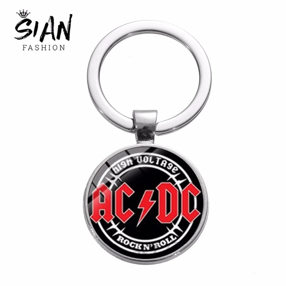 SIAN Hot Rock Music Band AC/DC брелок красный логотип ACDC стеклянный купол Подвеска сумка автомобильный брелок держатель рок культура брелок безделушки