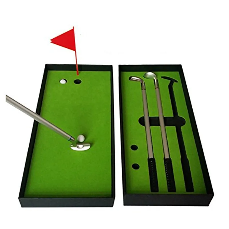 

Golf Pen Set Mini Desktop Golf Ball Pen Gift Set with Putting Green,Flag, Metal Golf Clubs Models Ballpoint Pens 2 Balls