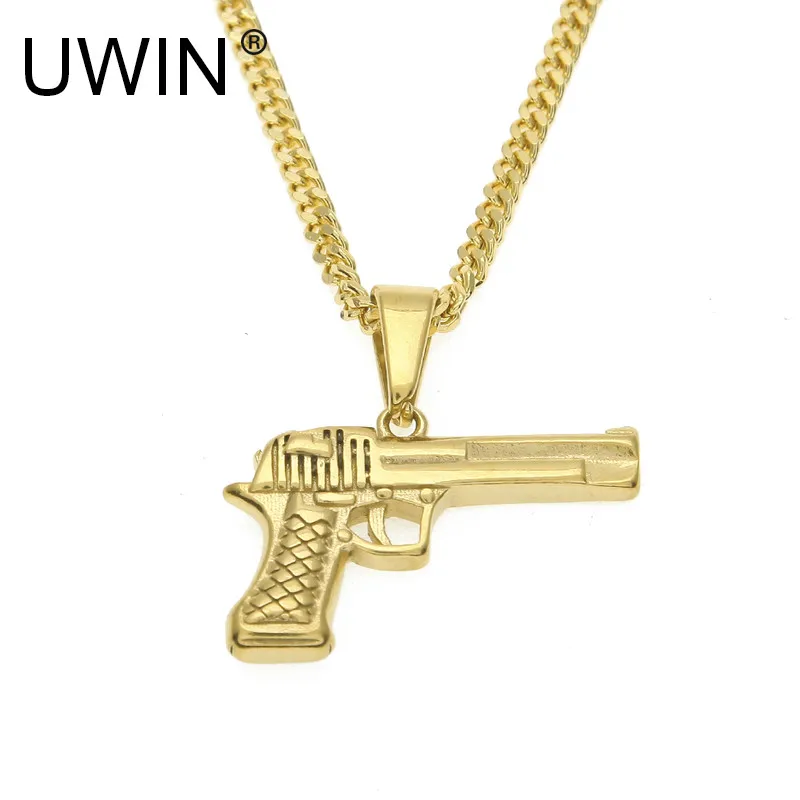 UWIN Европейский Стиль пистолет кулон ожерелье цепь Золотой цвет нержавеющая