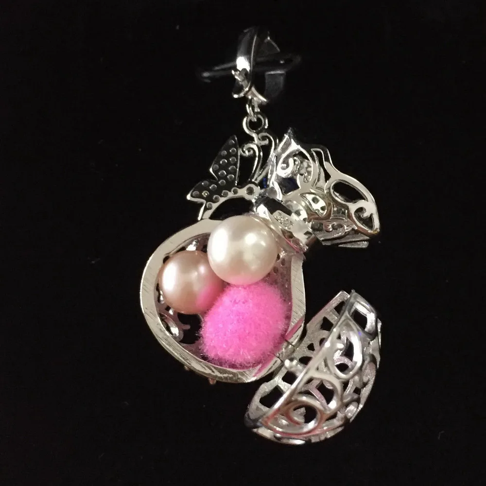 Твердая S925 Lucky Treasure Bag медальон клетка с блестящим цирконием можно положить 6 12 5 мм