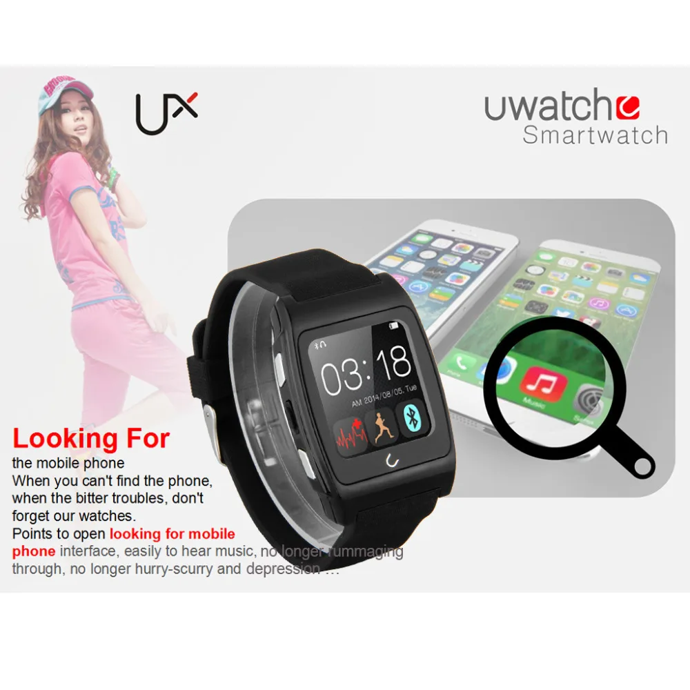 New ! Brand UX Bluetooth Smart Watch SmartWatch Anti-lost/Messages/Calls/Heart Rate/Remote Control/Pedometer for android and ios |