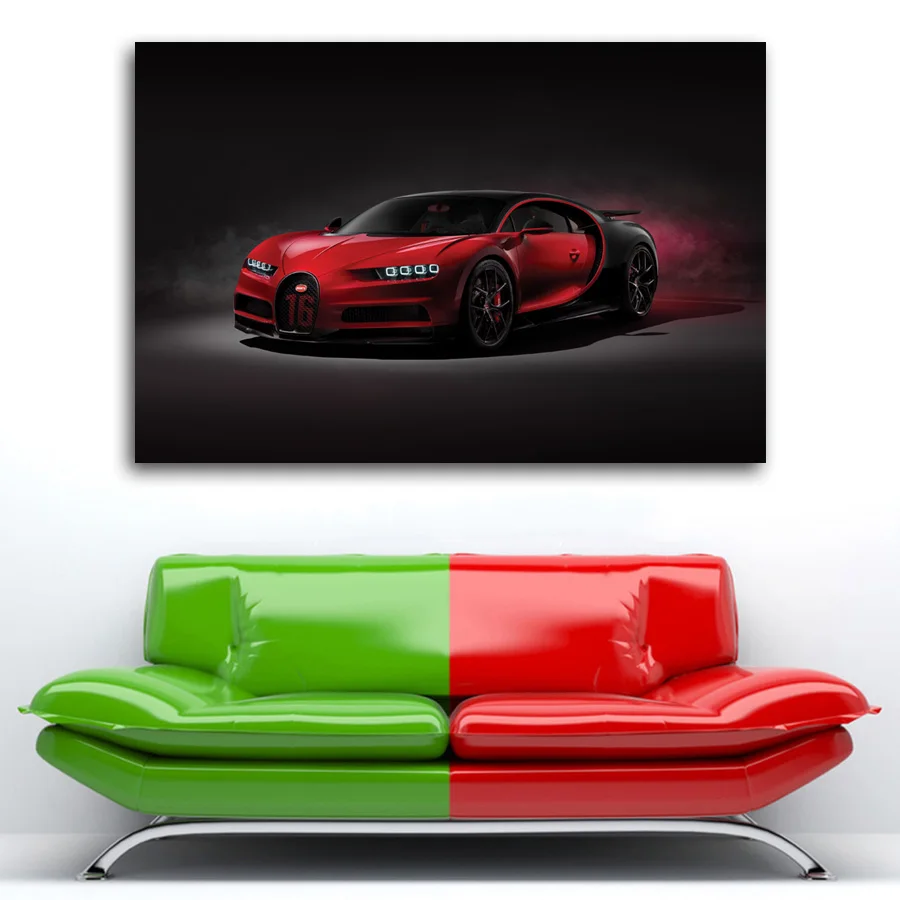 Картина в рамке HD с принтом Красного Bugatti Chiron супер спортивный автомобиль постер
