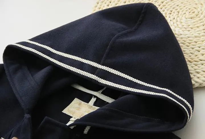 High quality women horn button sweet preppy style woolen Jackets winter female navy Japan student Teens blue coat | Женская одежда