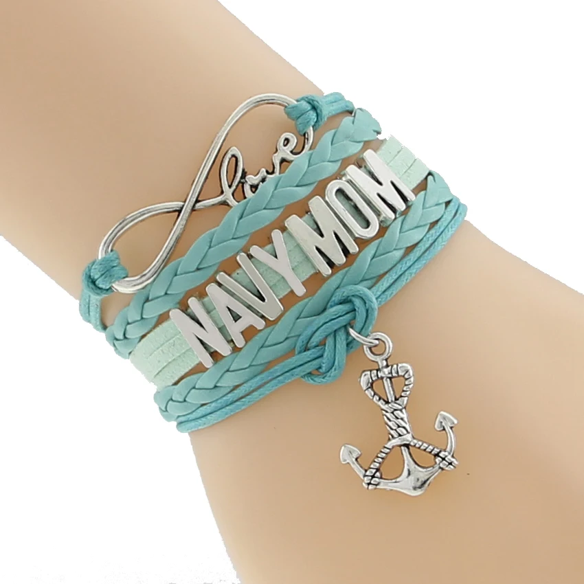 На заказ-браслет Бесконечность любовь темно-синий мама Navy Wife якорь черный воск