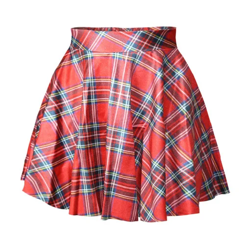 Женская короткая плиссированная юбка в стиле панк красная с цифровой печатью