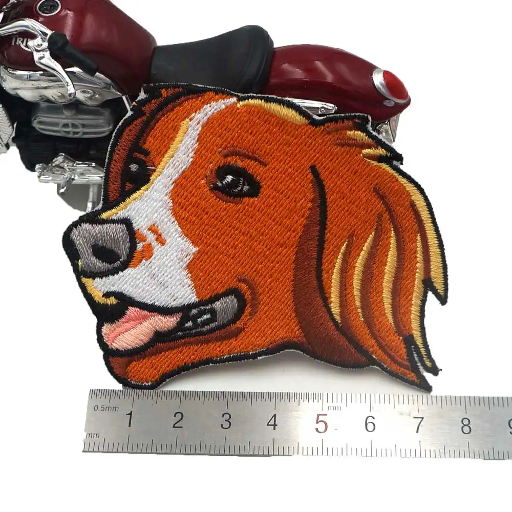 Golden hair dog iron on hook backing funny punk rock embroidered biker motorcycle patches for vest | Дом и сад