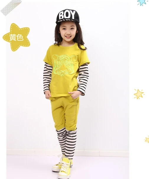 New Hot Fashion Gothic Punk Girl Boys Casual Tracksuits Patchworl Stripes Long Sleeve+Pant 2Pieces Sportswear Tiger Head Printe | Детская
