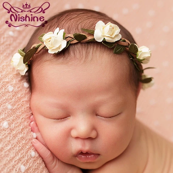

Nishine/16 цветов, повязка на голову из пеньковой веревки с розовым цветком для новорожденных, Детская повязка для волос, цветочный головной убо...
