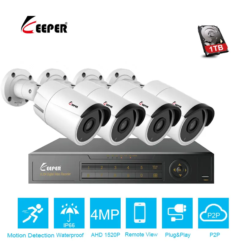 Хранитель 4CH 4MP AHD DVR комплект видеонаблюдения Камера Системы 4 шт. 4.0mp безопасности