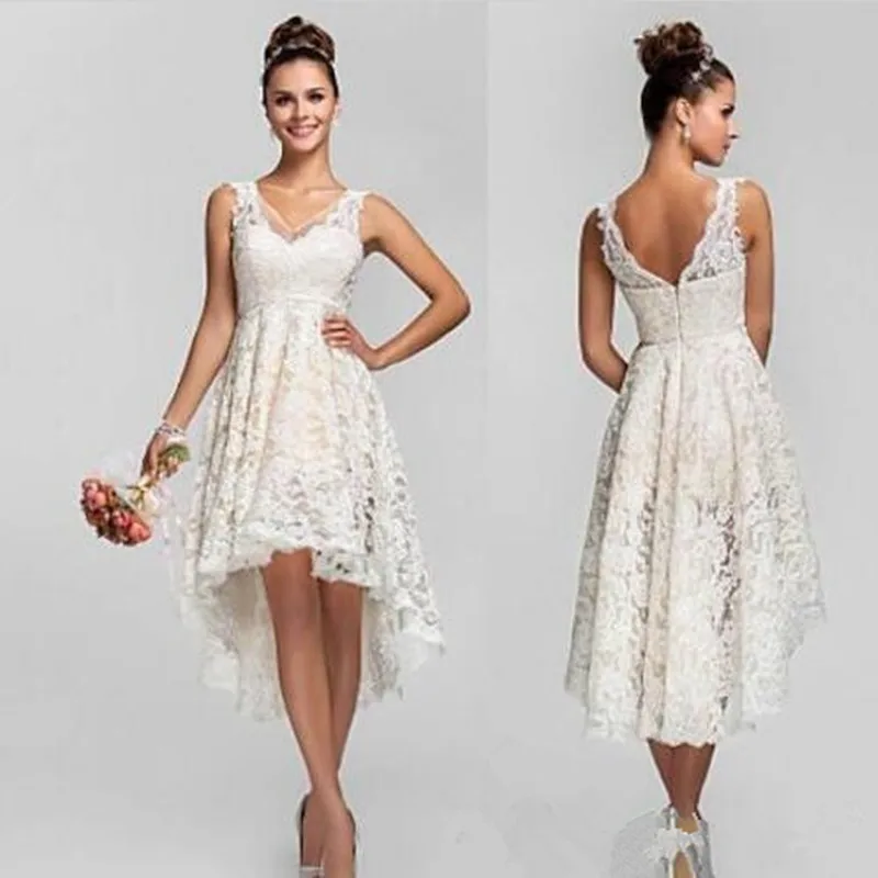 

Кружевное шифоновое платье-трапеция без рукавов, с V-образным вырезом, короткое спереди и длинное сзади, платье подружки невесты, ATN1006, 2016