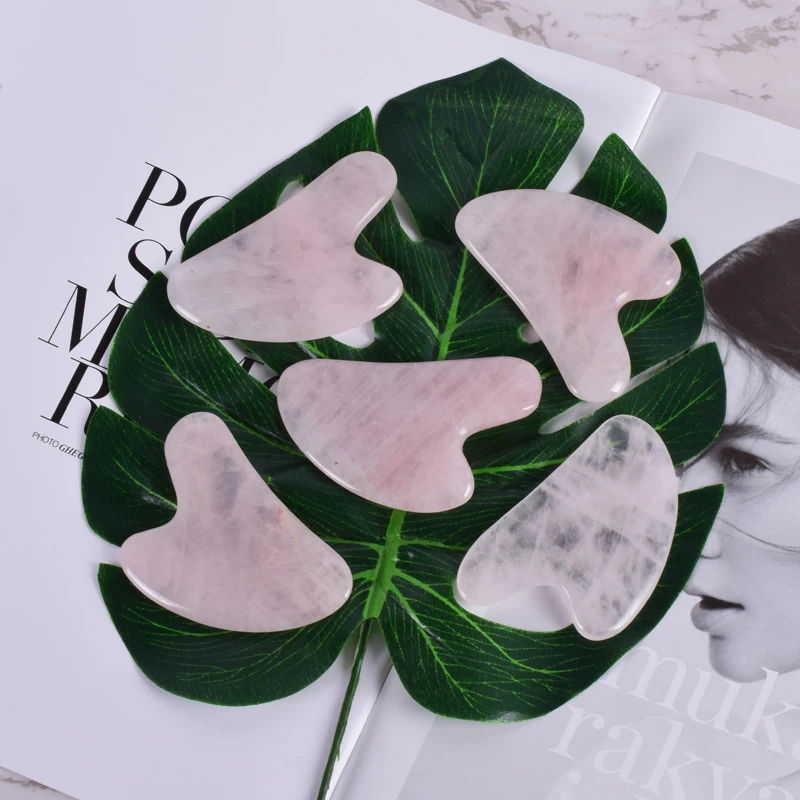 Массажный инструмент Gua Sha, натуральный розовый кварцевый камень, Китайская традиционная спа-Иглоукалывание для лица, заживление для здоровья