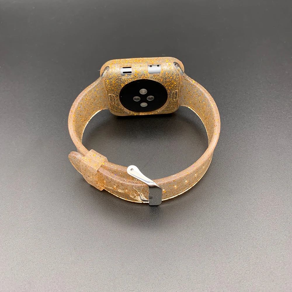 Силиконовый прозрачный ремешок с кристаллами для Apple Watch 38 мм 40 мм 42 мм 44 мм с защитной крышкой чехол ремень для iWatch Band 1 2 3 4