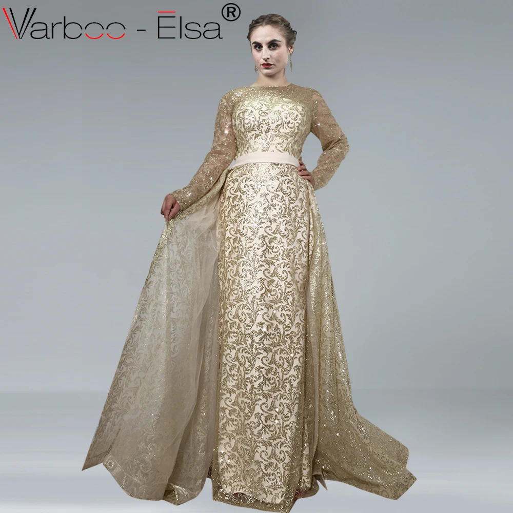 VARBOO_ELSA блестящее вечернее платье с золотыми блестками 2018 роскошное со съемным