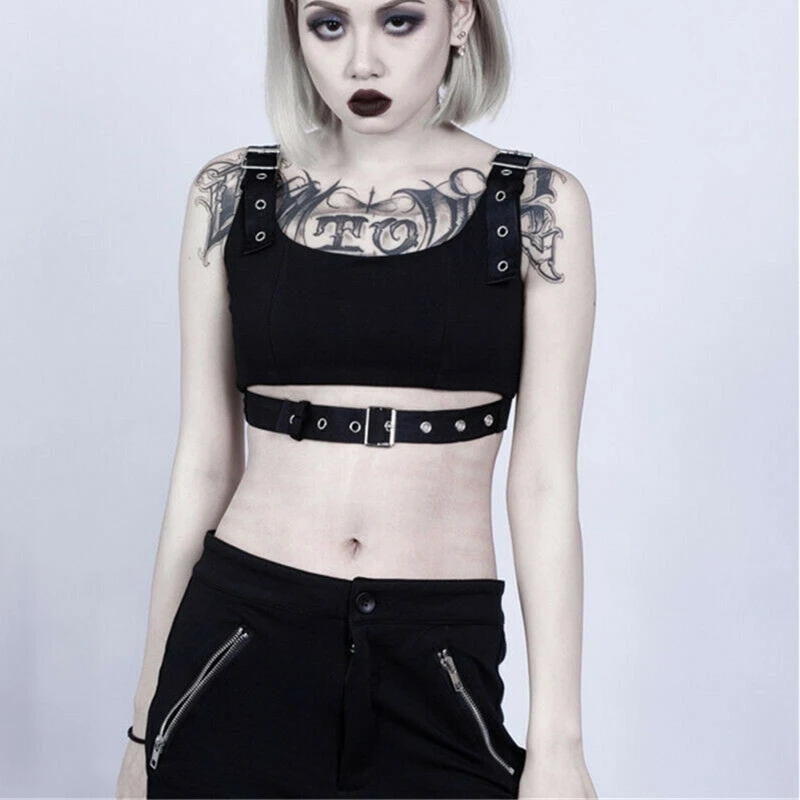 Женский укороченный топ в стиле рок готический Топ уличная одежда черные