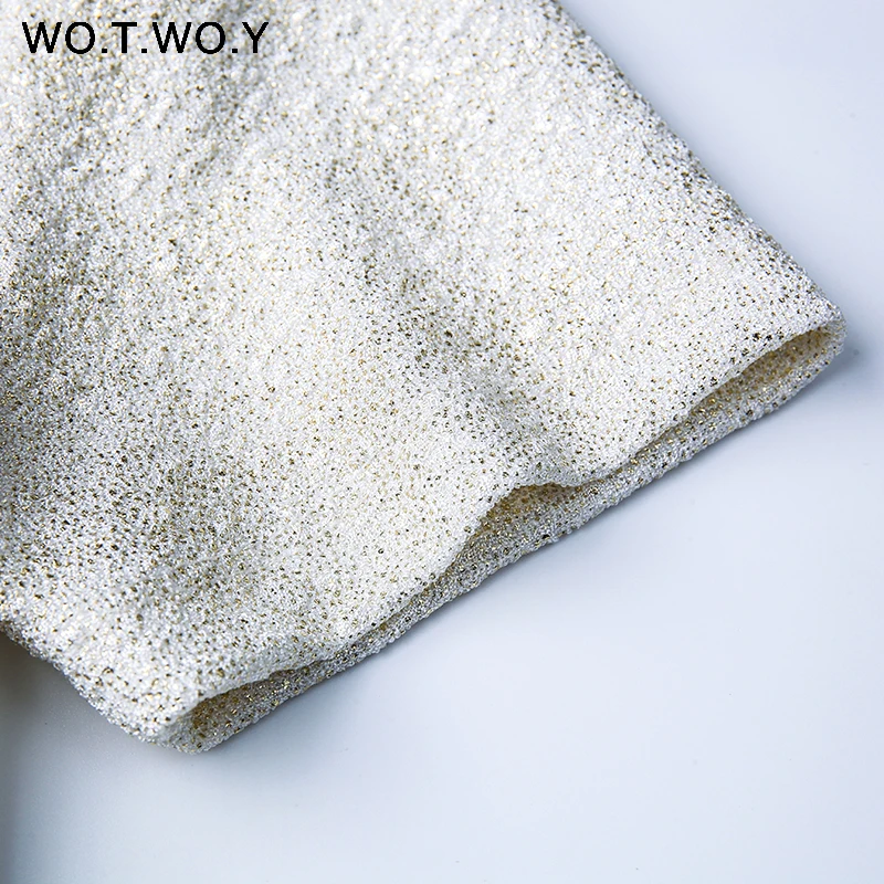 WOTWOY люрекс блестящая летняя футболка женская однотонная с коротким рукавом