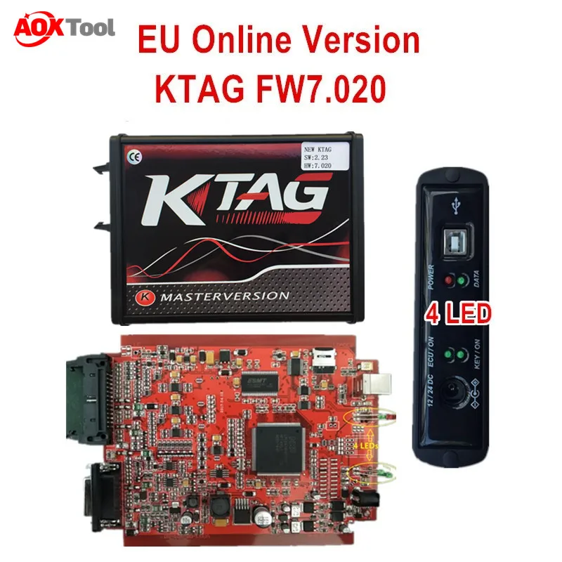 Версия для ЕС онлайн KTAG V7.020 V2.23 красная печатная плата без ограничений по токету с