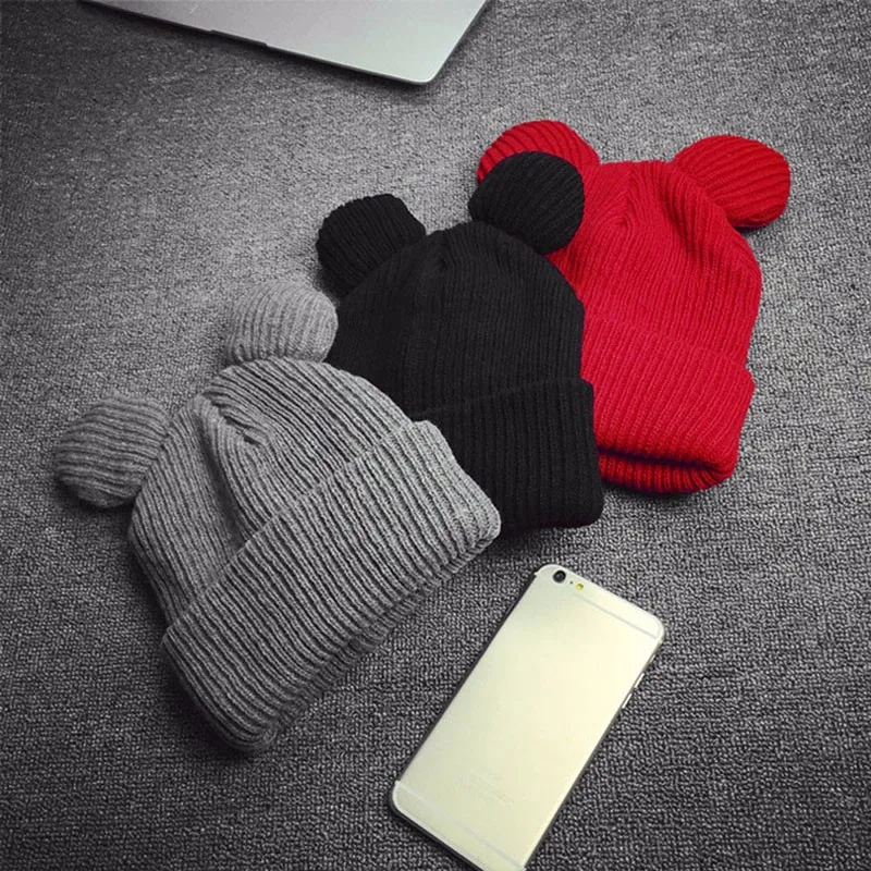 1 шт. женская зимняя Толстая вязаная шерстяная шапка с двумя кошачьими ушками