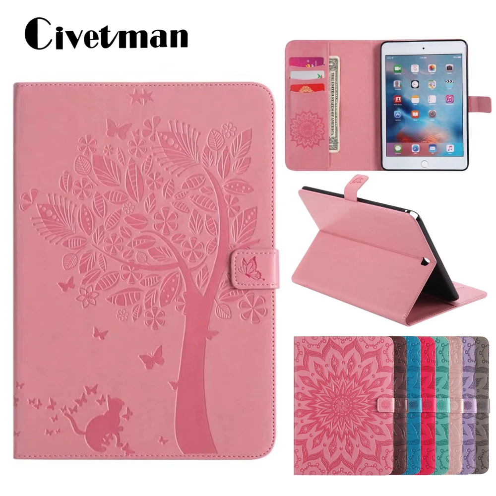 

For Samsung Galaxy Tab A 9.7" T550 T555 P555 Cover 3D Emboss Lucky Tree PU Leather Flip Wallet Shell SM-T555 SM-P550 Tablet Case
