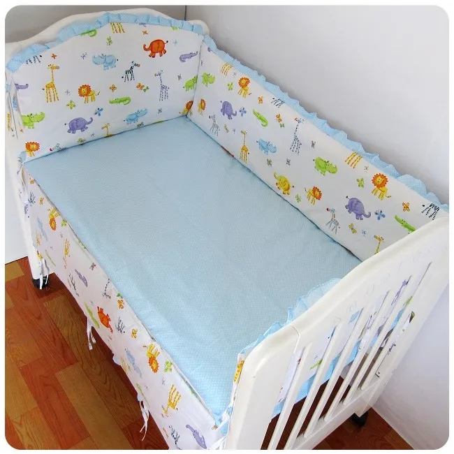 

6PCS Crib Baby Bedding Bumper Cotton Printing Nursery Bedding protetor de berco (4bumper+sheet+pillow cover)