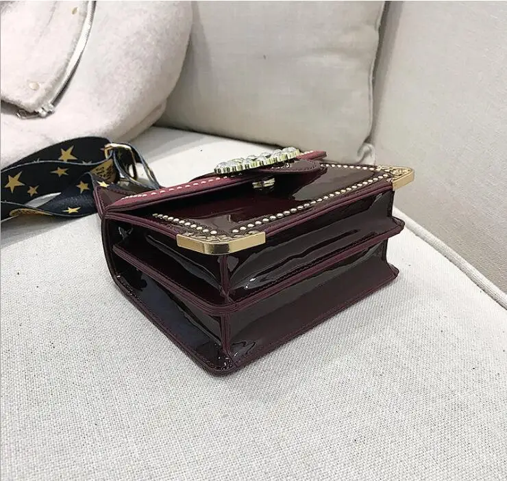 Ретро заклепки с алмазами широкий ремень сумка лоскут женщин Crossbody женская Shoulderbag