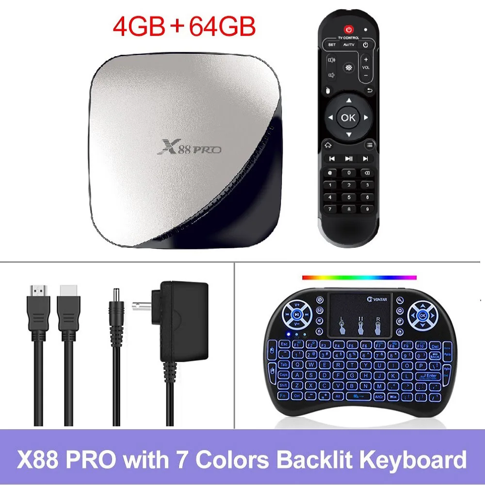4GB 64GB Backlit key 4 ГБ 128 ГБ X88 Pro Smart tv BOX Android 9,0 Rockchip RK3318 четырехъядерный wifi проигрыватель Google X88Pro 4 ГБ 32 ГБ телеприставка 2 Гб 16 Гб - Цвет: 4GB 64GB Backlit key