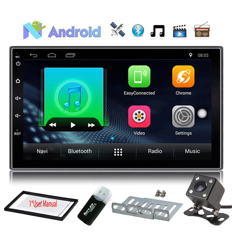 Автомобильный DVD плеер 7 дюймов 2DIN Android 7.1.1 GPS Wifi Bluetooth радио четырехъядерный