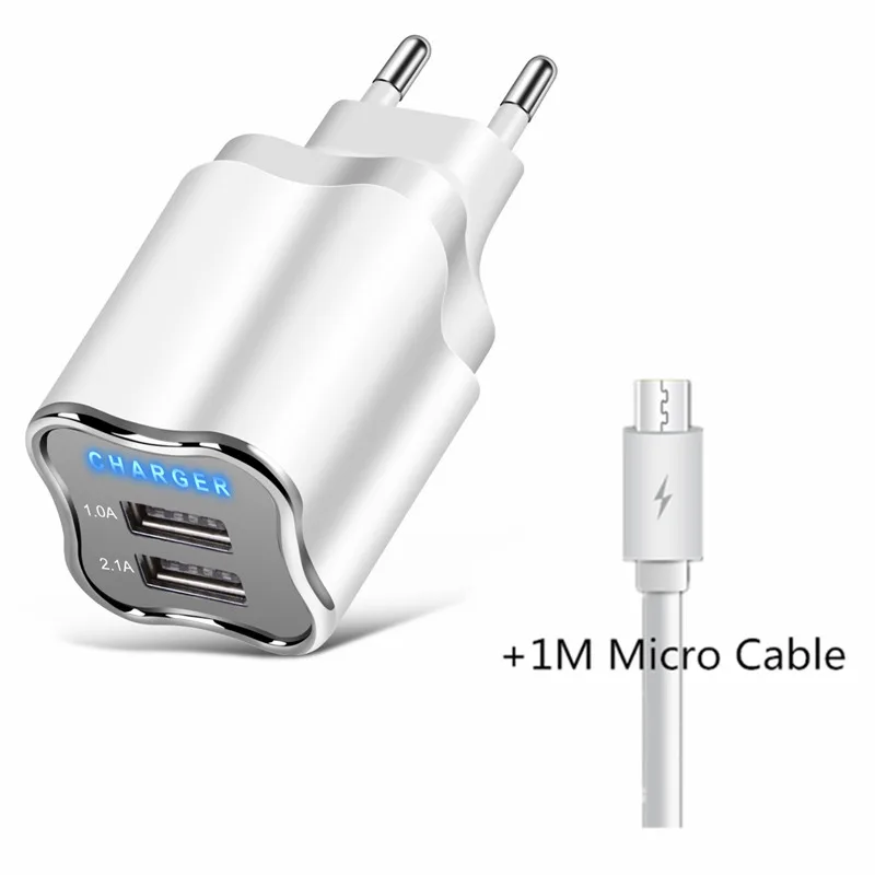 add micro cable Двойной Порты и разъёмы USB Зарядное устройство 5V 2.1A настенный адаптер мобильного телефона Зарядное устройство для samsung s9 Xiaomi Tablet Портативный usb для зарядки телефона - Тип штекера: add micro cable