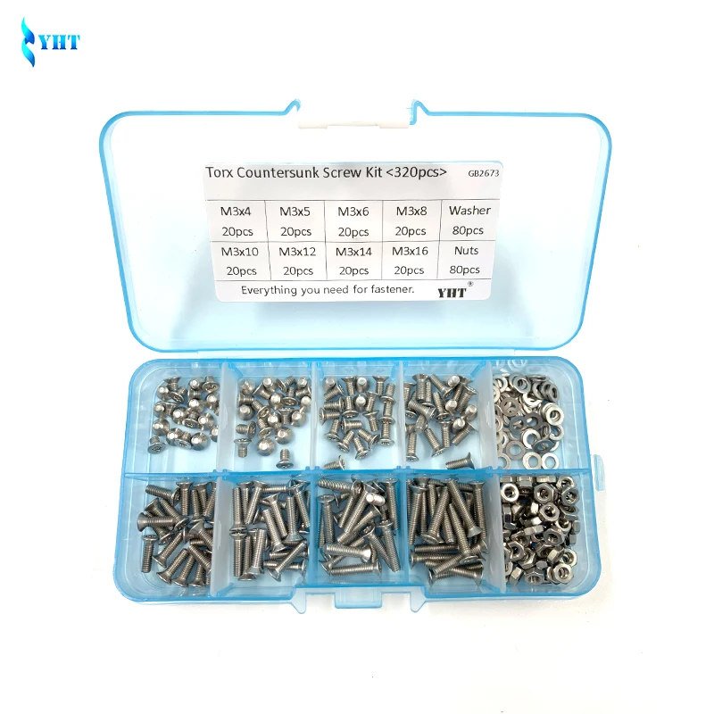 Винт Torx из нержавеющей стали 320 шт./компл. шестигранный винт с плоской головкой