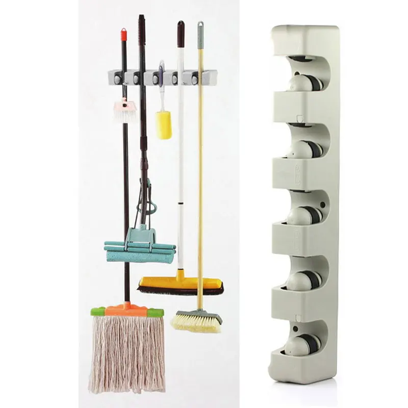 

Broom Holder Mop Holder Kitchen Organizer Wall Mounted 5 Position Brush Broom Storage Rack ABS Plastic Hanger Kitchen Rack