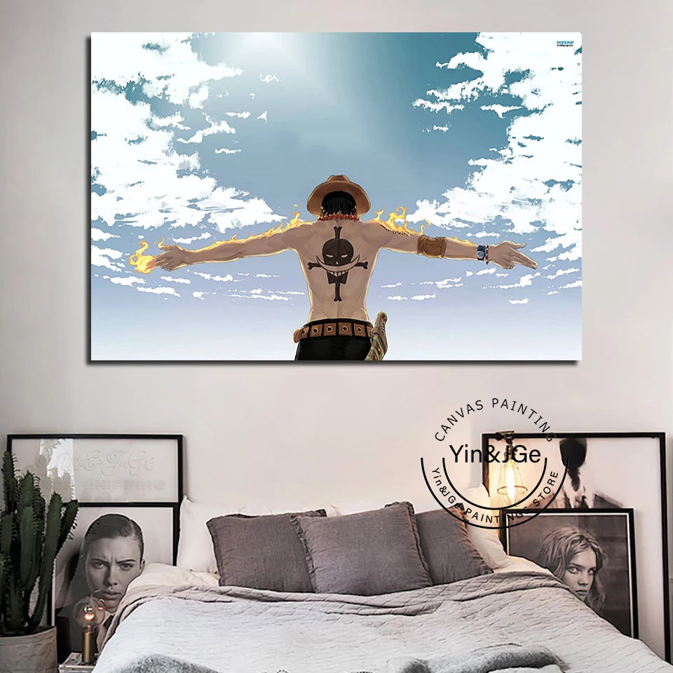 Модульная Картина на холсте с принтом 5 шт. Аниме One Piece Cloud Fire Wall Art HD картины аниме