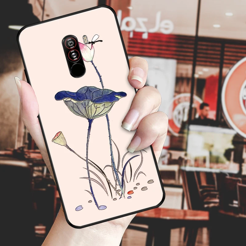 Chinese style retro case FOR pocophone f1 Relief cover embossed POCO F1 Magnolia Lotus Plum blossom flower |