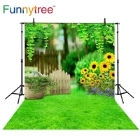 funnytree spring photocall backdrops garden fence green grass bokeh photography background new photo prop photophone shoots