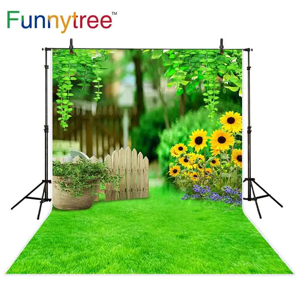 Funnytree spring photocall backdrops garden fence green grass bokeh photography background new photo prop photophone shoots | Электроника
