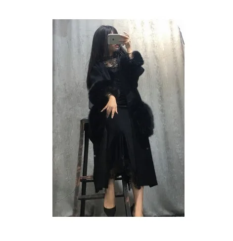 Женский вязаный кашемировый свитер с большим карманом из меха лисы бесплатная