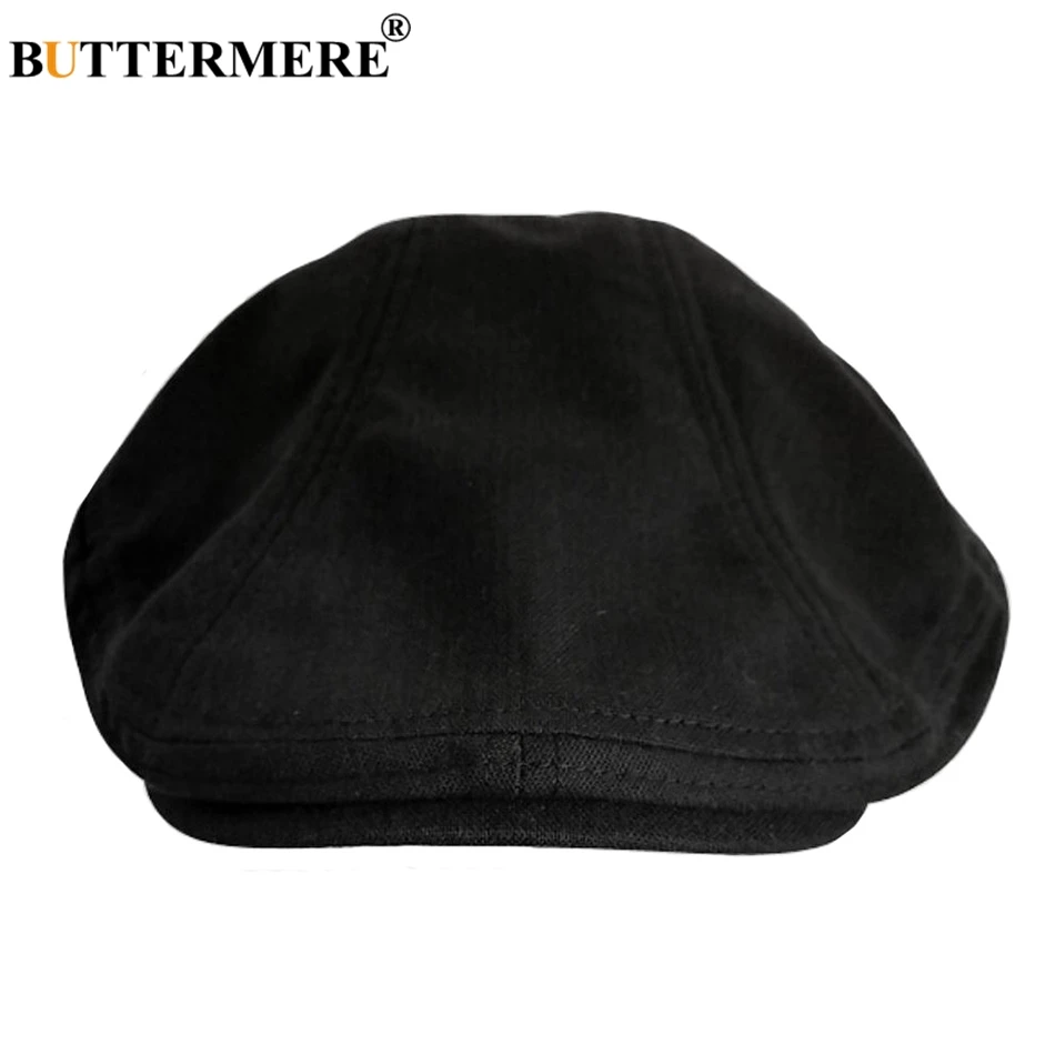 black beret BUTTERMERE, льняные береты, мужские, белые, на каждый день, плоская кепка, s, для женщин, британский таксистер, кепка, Ретро стиль, Осенние, одноцветные, утконоса, плюща, шапки - Цвет: black beret