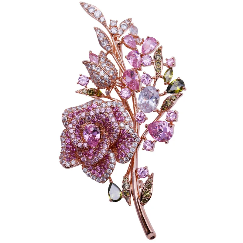 Criativo de Noiva Acessório de Strass Jóias de Luxo Cachecol Botão Rosa Broches Flor Terno Pin