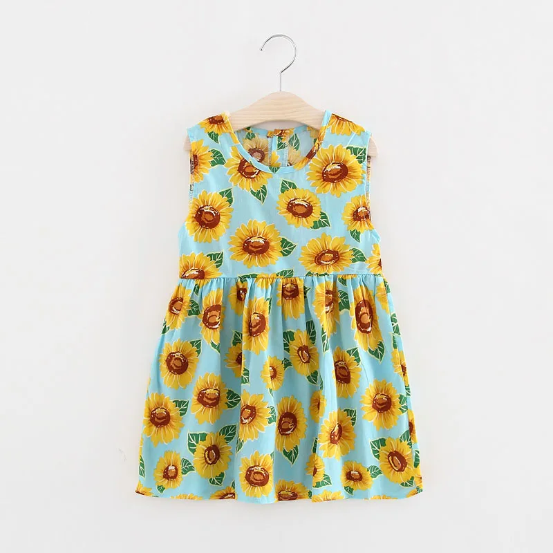 New Summer Princess Dress Girls Cute Cherry Fruit Sunflower Printing Cotton Party Sleeveless Costume For Kids Vestidos T | Детская
