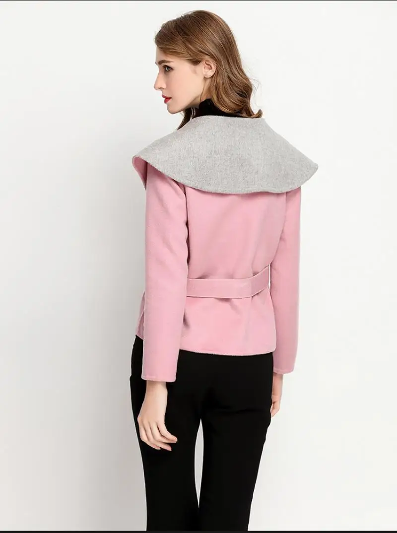 

Women's winter jacket new short woolen coat Slim warm double-sided cashmere coat lady lacing OL femme fashionable overcoat